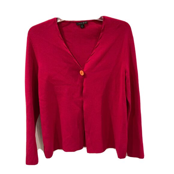 Lafayette 148 Cardigan Womens Size Small Hot Pink Stretch Knit Fly Away Snap - Picture 1 of 6